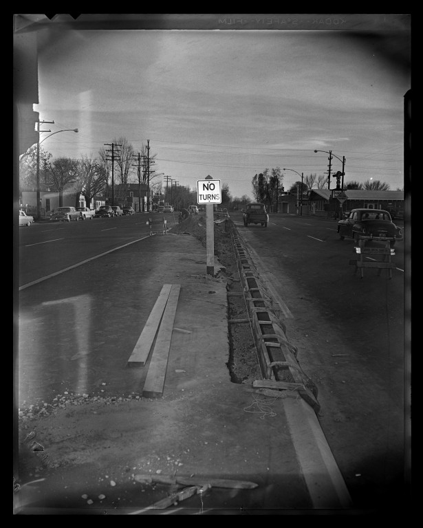 Median curb construction on Seventh East at 2200 South in 1959