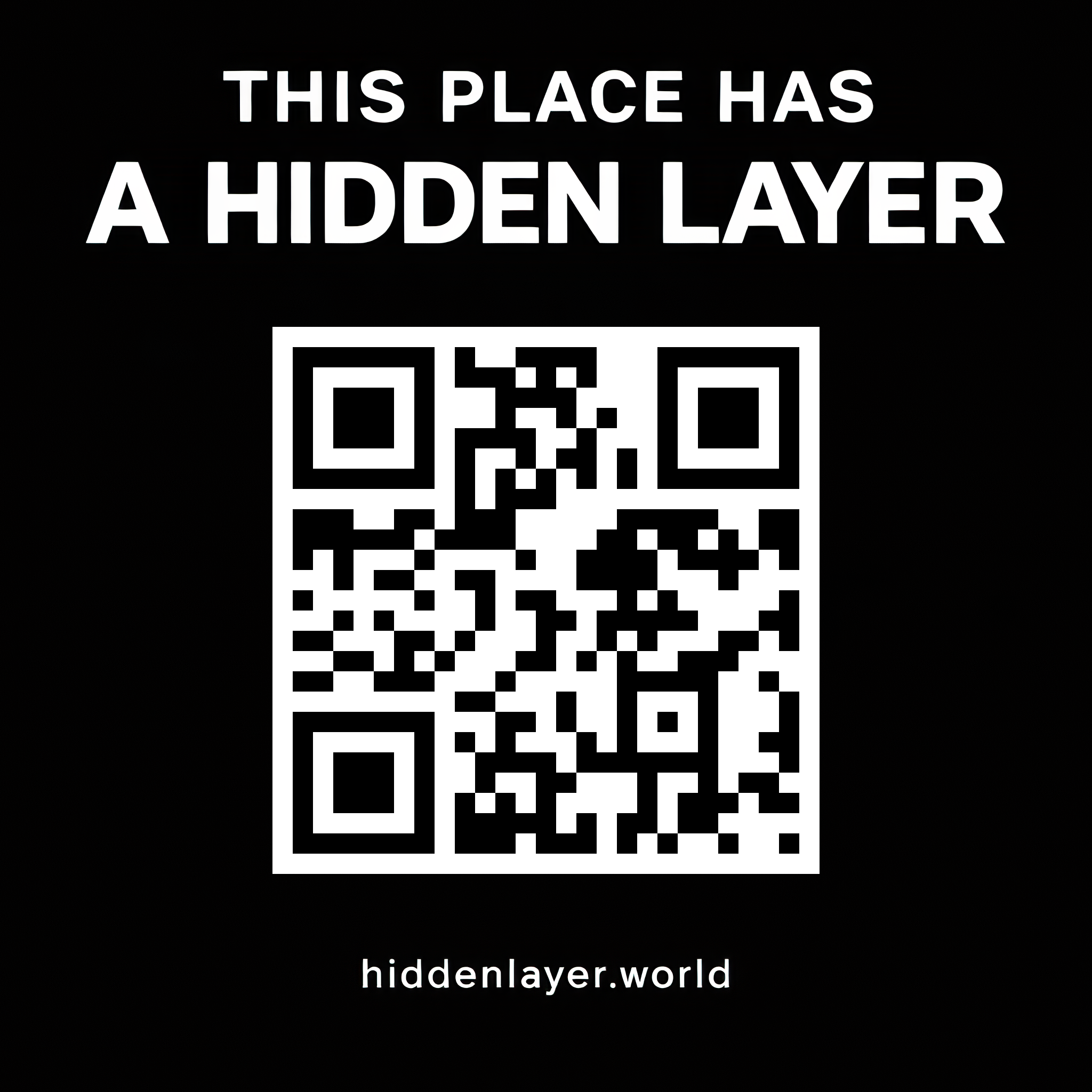 Hidden Layer sticker with a QR code linking to the homepage
